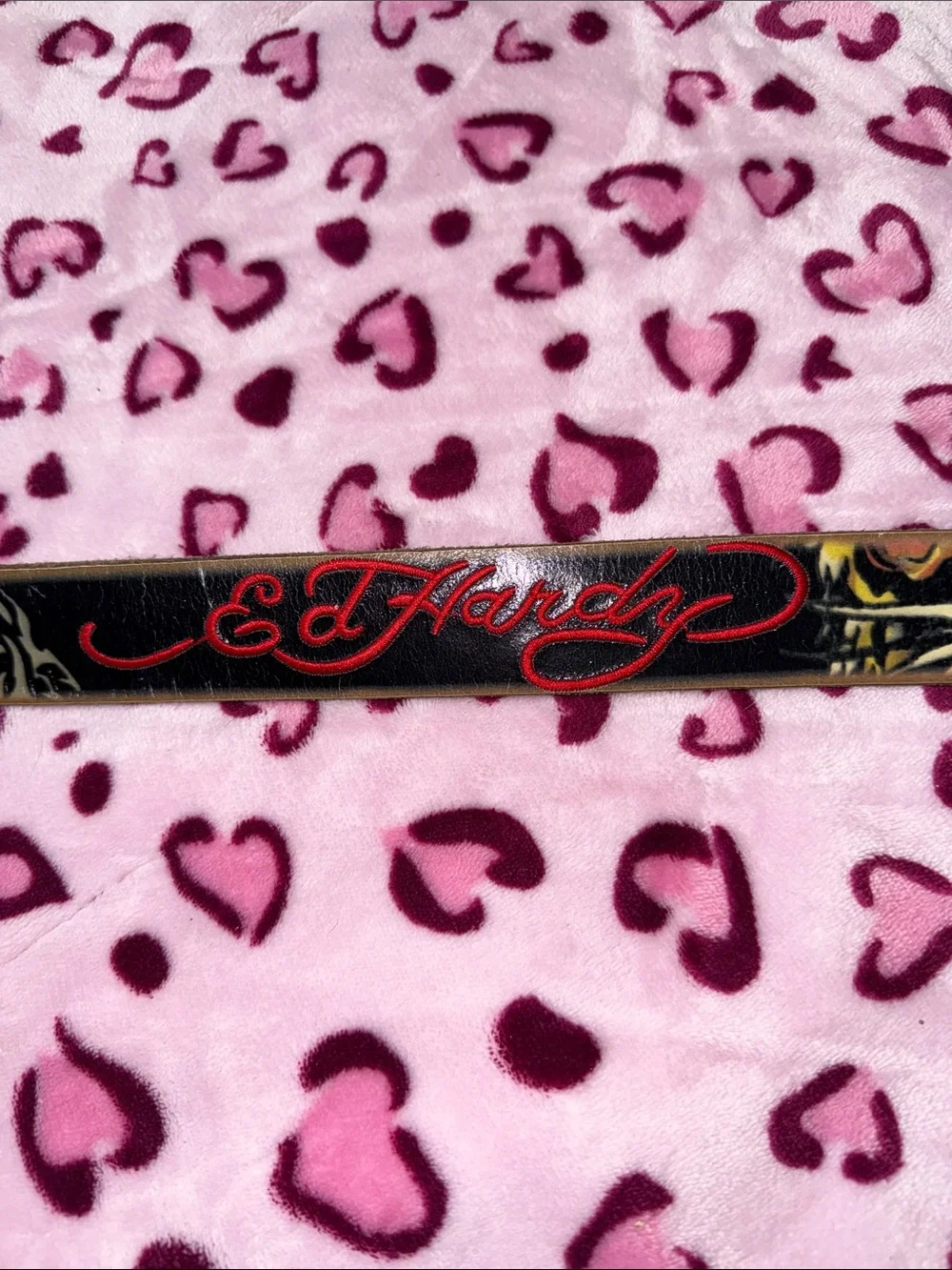Ed Hardy Men’s Black and Red Graphic Leather Belt XL